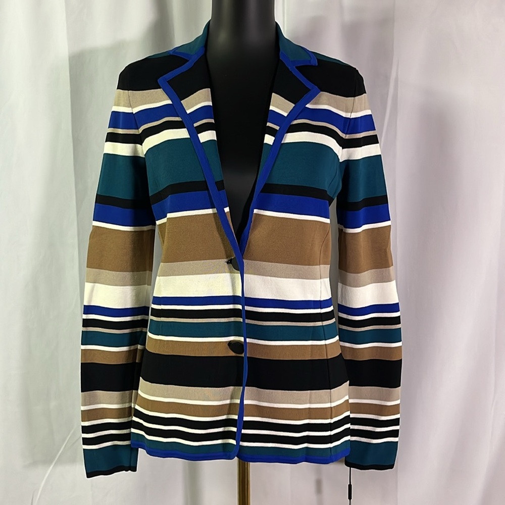 NWT Calvin Klein Multicolor Striped Button Front Knit Blazer